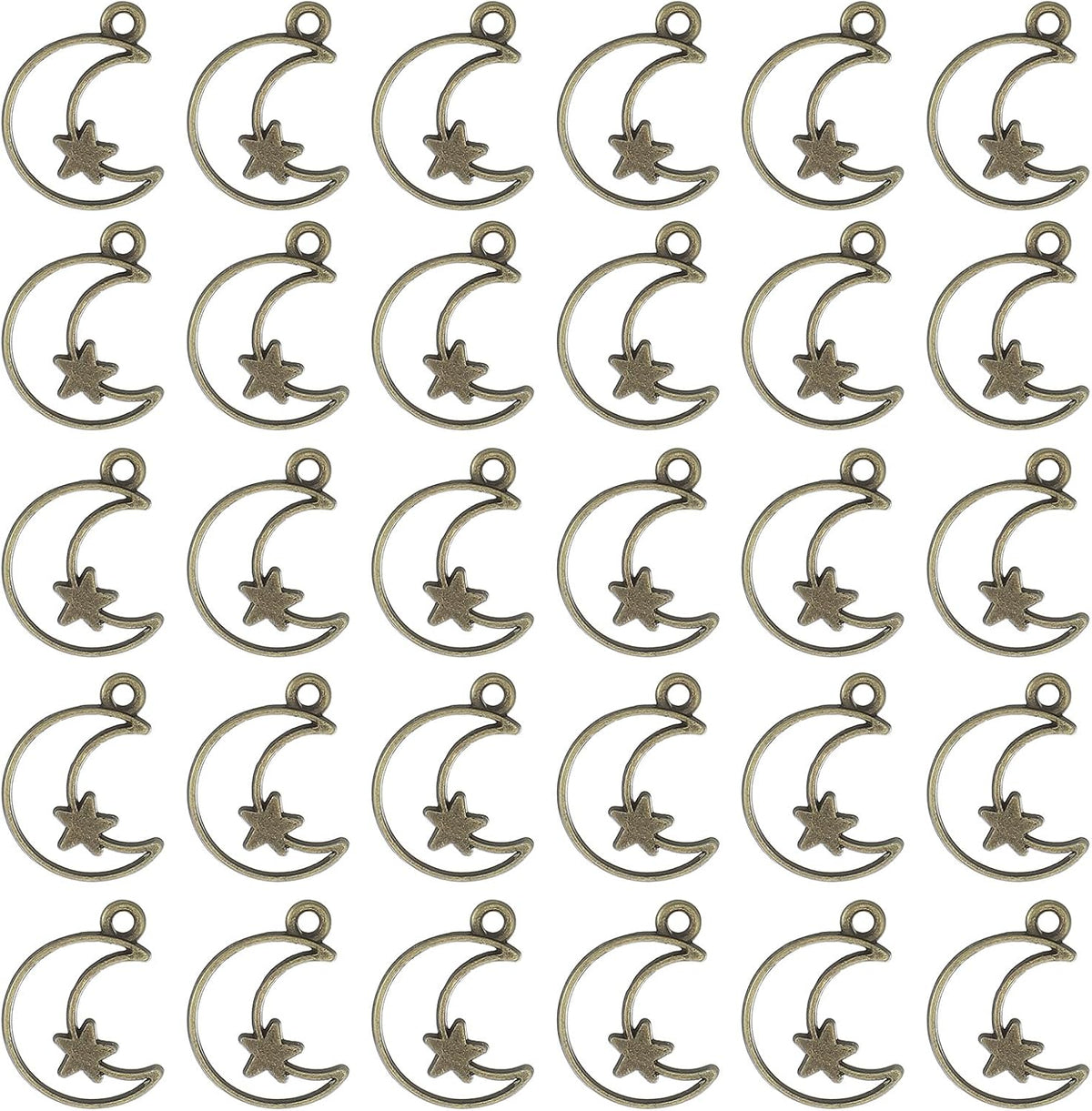 100Pcs Alloy Open Bezel Pendants, Moon Star Open Back Hollow Frame Pendant Geometric for Resin Jewelry Making Earrings Necklace Bracelet DIY, Ancient Bronze