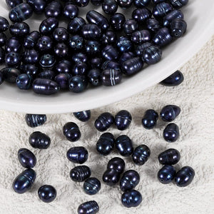 100 Pcs Freshwater Pearl Beads, 6-7mm Oval Rice Shape Loose Gemstone Pearls 0.8mm Hole for Leather Cord Beading Jewelry Making DIY Craft, Black