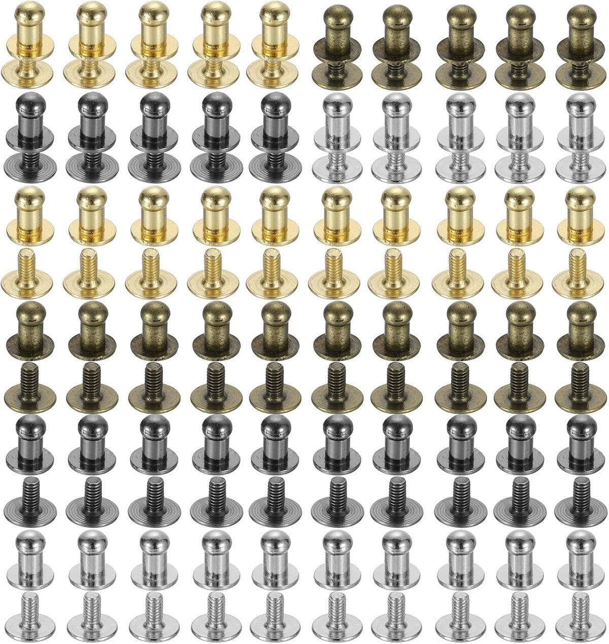 4mm Ball Head Stud Rivets Screw Back, 100Pack Round Head Button Nipple Rivet for DIY Leather Craft Handbag Belt, 4 Colors