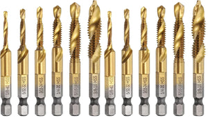 6pcs Combination Drill Tap Bit Set 1/8-40 BSW to 3/8-16 BSW High-Speed Steel 1/4" Hex Shank Titanium Coated Screw Threading Drilling Tapping Tool Kit (Pack of 2)