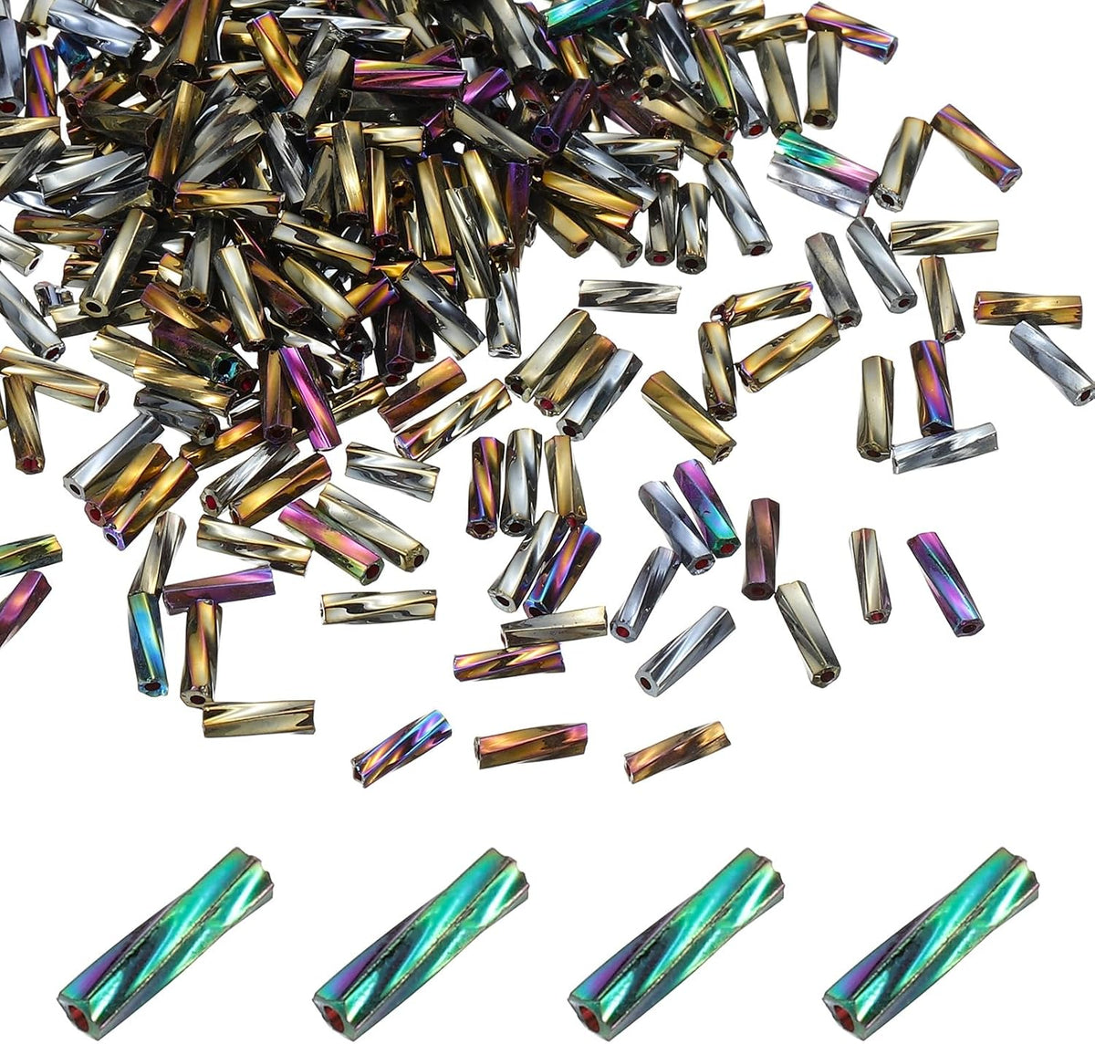 1500Pcs Glass Bugle Seed Beads, 6x2mm Mini Long Tube Seed Beads Tube Loose Glass Seed Spacer Bead for DIY Earring Bracelets Necklace Jewelry Making Embroidery, Iridescent Grey