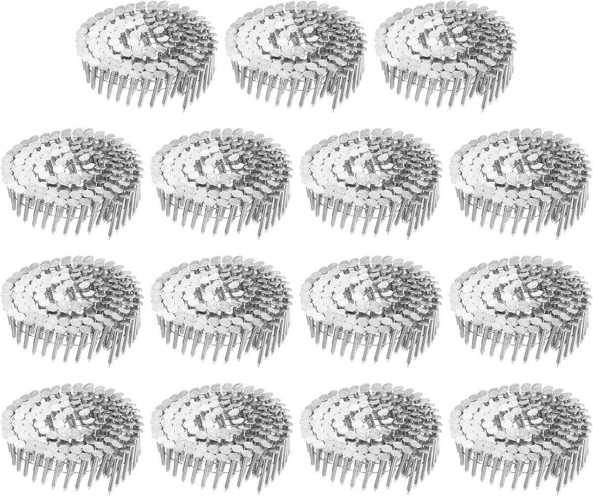 1800 Count Siding Nails 1-1/4"x0.12" 15-Degree 304 Stainless Steel Ring Shank Full Round Head Collated Wire Coil for Lath and Sheathing Materials