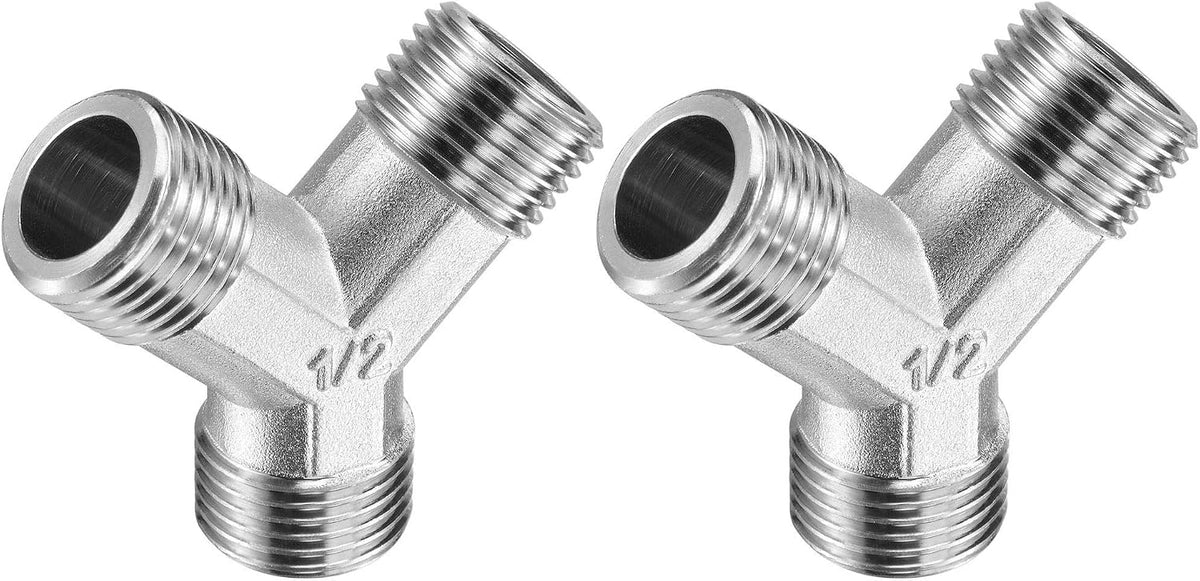 Pipe Fitting G1/2 Male Thread Y Shape 3 Way Wye Hose Connector Adapter, Nickel-Plated Copper 2pcs