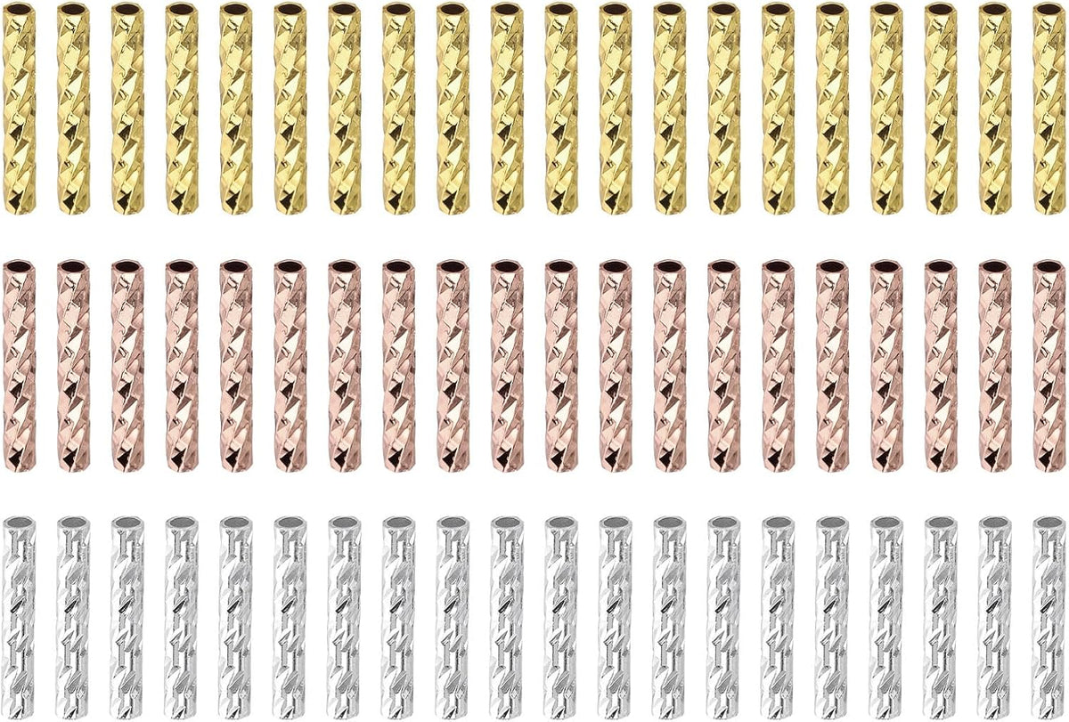 1Set Brass Column Tube Beads, 1x10mm Texture Plating Noodles Spacer Bead for Jewelry Craft Making, Gold Tone/Silver White/Rose Gold