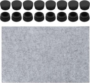 16 Pcs Round Plastic Plugs with Furniture Felt Pad, 25mm/0.98" Tubing End Caps Furniture Leg Inserts for Metal Tubing Chair Table Legs