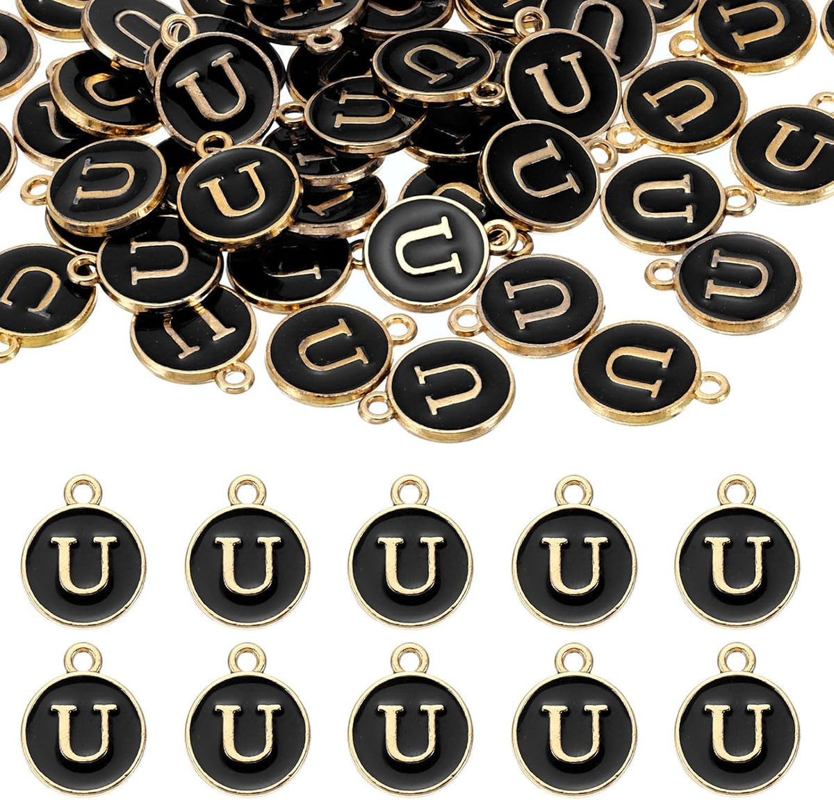 LinkMejor 52pcs Letter Charm, Enamel Letter Pendants, Alphabet U Pendants Double Sided Beads Charm for DIY Bracelet Necklace Pendants Earring Jewelry, Black