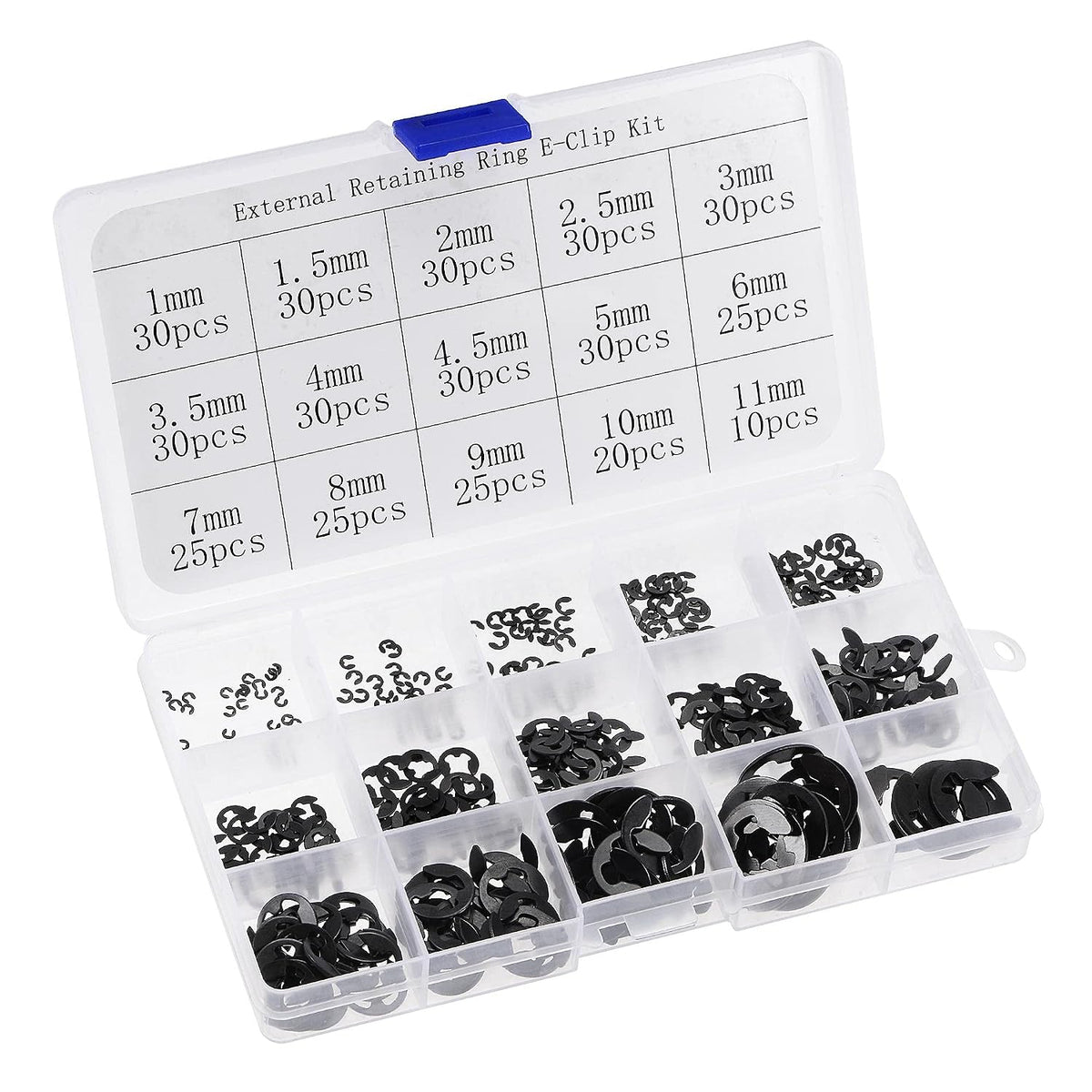 E-Clip Circlip - 400Pcs 15-Size External Retaining Shaft Snap Ring Carbon Steel Assortment Set