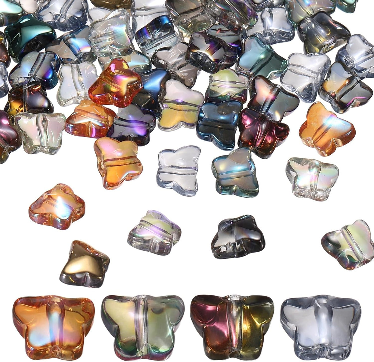 200Pcs Butterfly Glass Beads, Electroplate Glass Butterfly Spacer Bead Crystal Pendant Charm for Bracelet Necklace DIY Jewelry Making, Multicolor