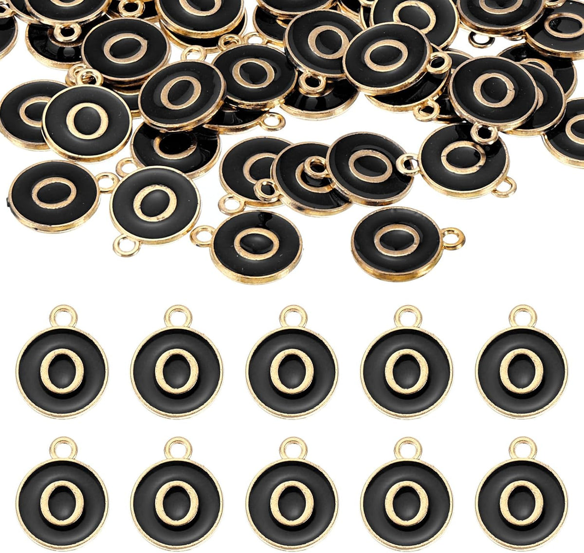 LinkMejor 52pcs Letter Charm, Enamel Letter Pendants, Alphabet O Pendants Double Sided Beads Charm for DIY Bracelet Necklace Pendants Earring Jewelry, Black