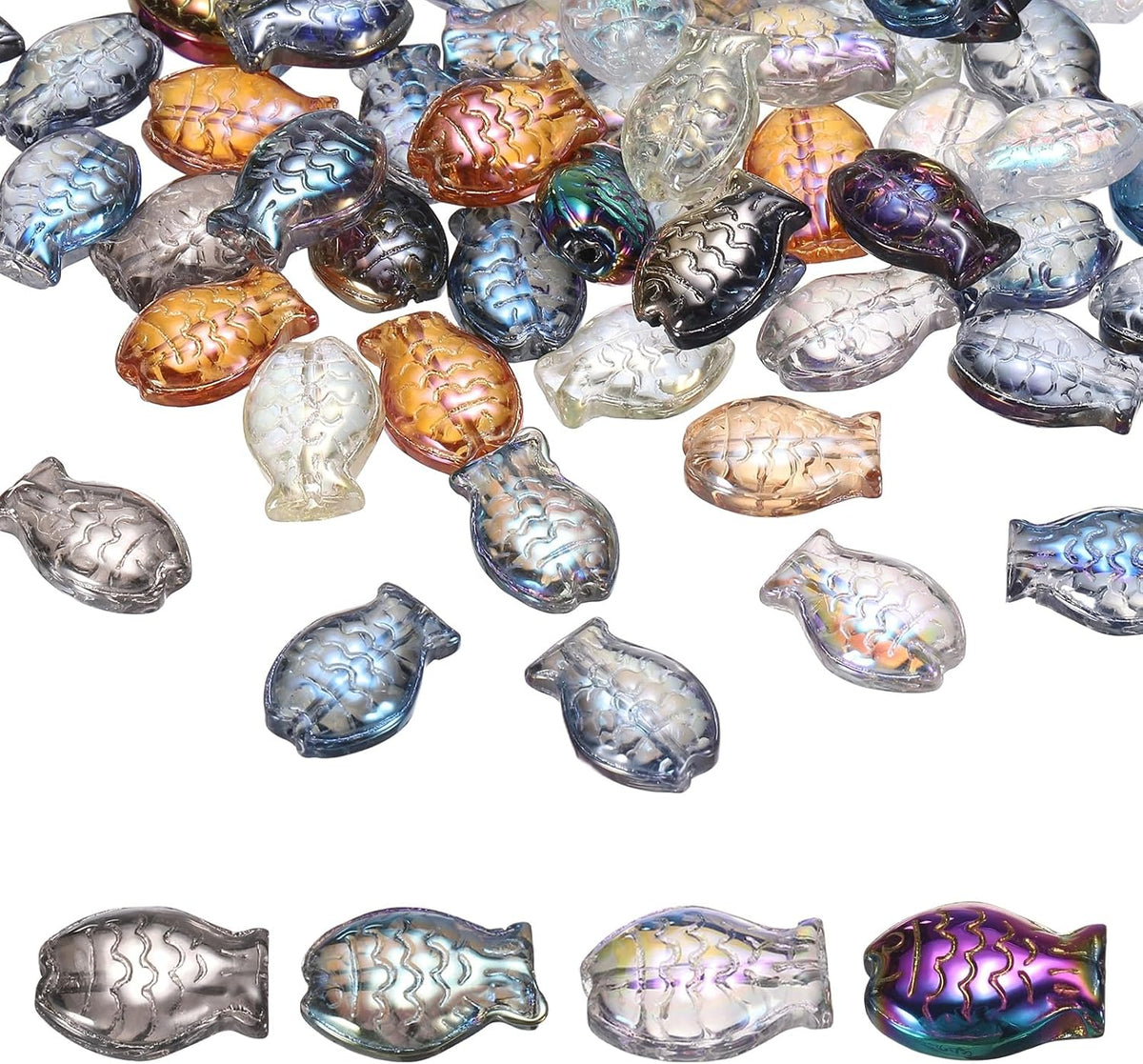 120Pcs Fish Glass Beads, Electroplate Glass Fish Bead Ocean Animal Crystal Pendant Charm for Bracelet Necklace DIY Jewelry Making, Multicolor