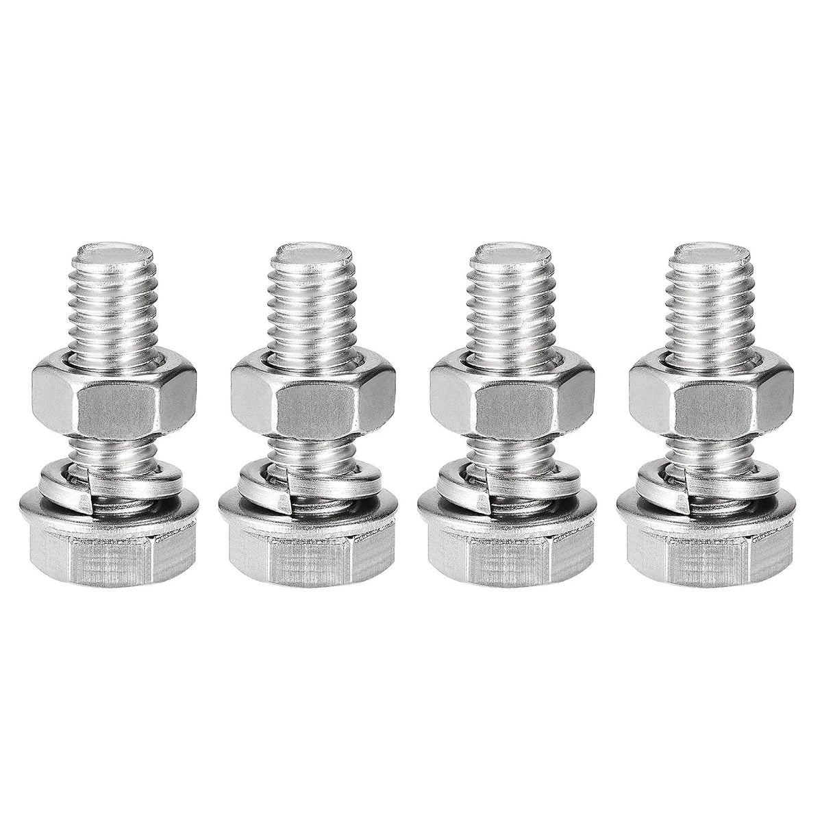 M8 x 25mm Hex Head Screws Bolts, Nuts, Flat & Lock Washers Kits, 304 Stainless Steel Fully Thread Hexagon Bolts 4 Sets