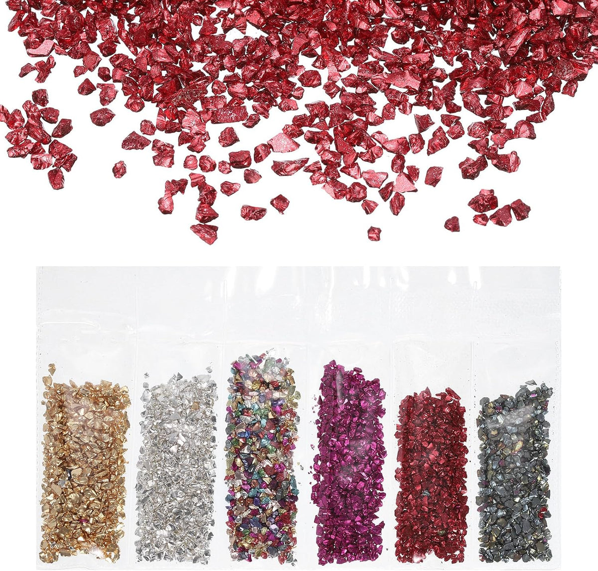 Crushed Glass High Luster Chips 1-3mm Broken Glass Pieces Irregular Glass Metallic Crystal Chips for Nail Arts Craft DIY Vase Filler Jewelry Making Decoration, 30g, Multicolor