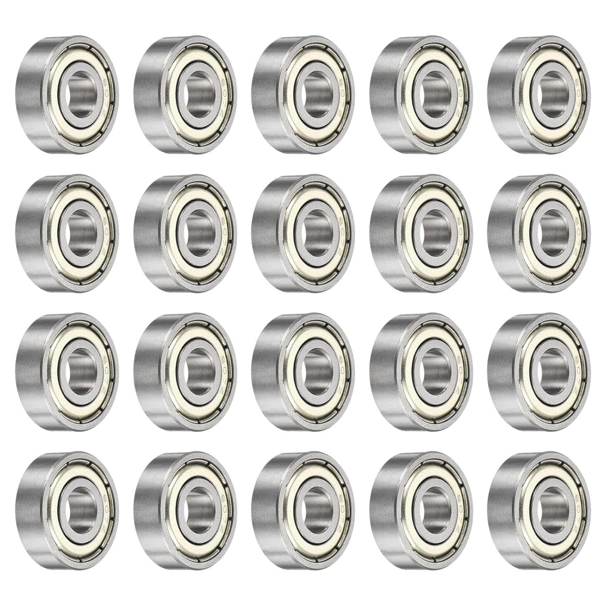 20Pcs 607ZZ Deep Ball Bearings 7x19x6mm High Carbon Steel Double Sealed Bearings for Electric Motor, Home Appliances, Garden Machinery, Silver Tone