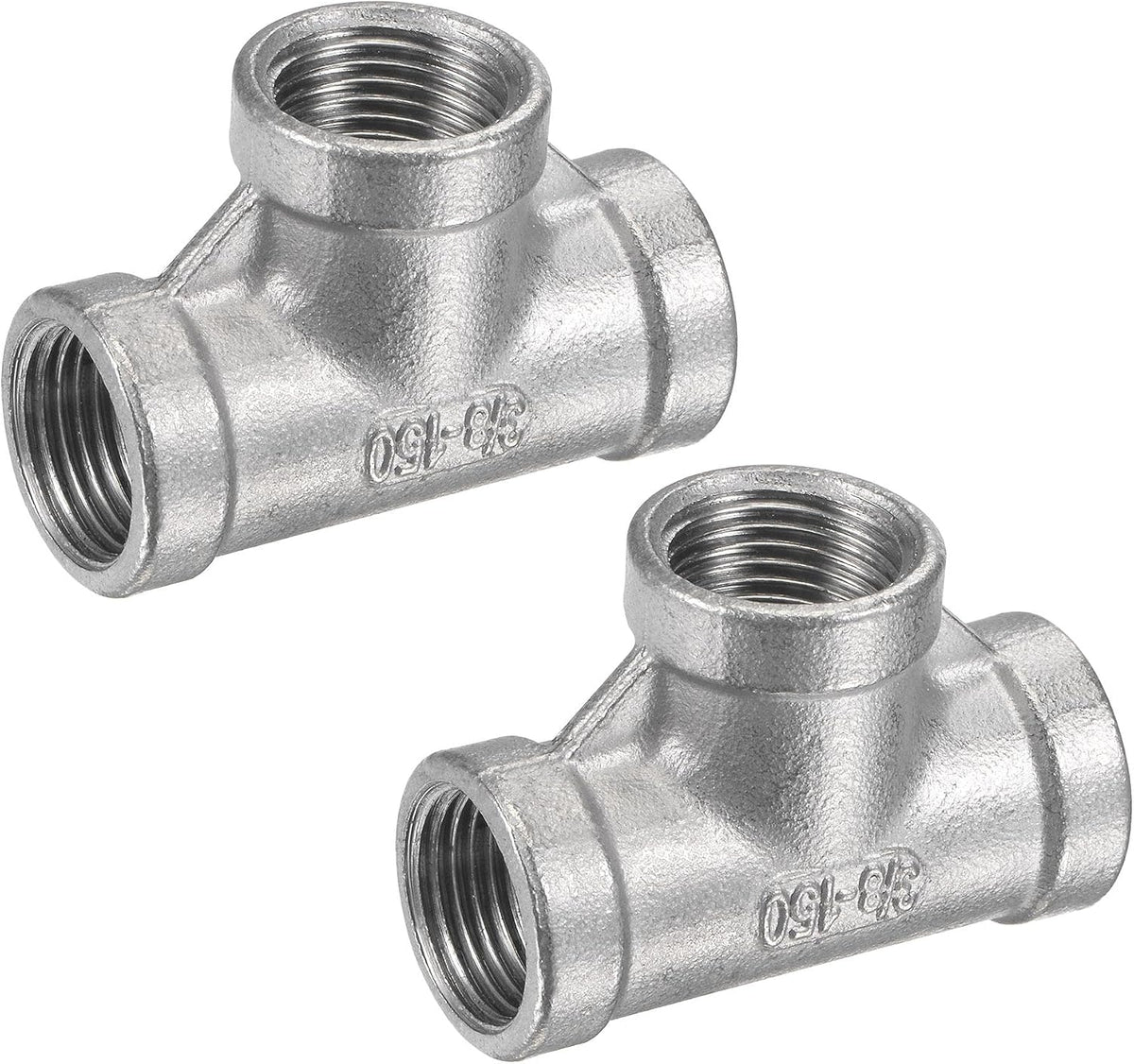 Pipe Fitting Tee 3/8 NPT Female Thread Hose Connector Adapter, 304 Stainless Steel, Pack of 2