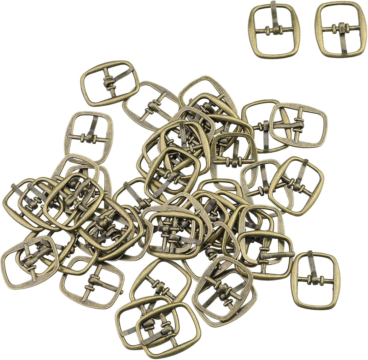 LinkMejor Metal Rectangle Single Prong Pin Shoe Center Buckle 50PCS Bronze Tone