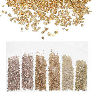 Crushed Glass High Luster Chips 1-3mm 30g Irregular Glass Metallic Crystal Chips for Resin Arts Craft DIY Vase Filler Jewelry Making Decoration, 3 Colors, Golden Color Series