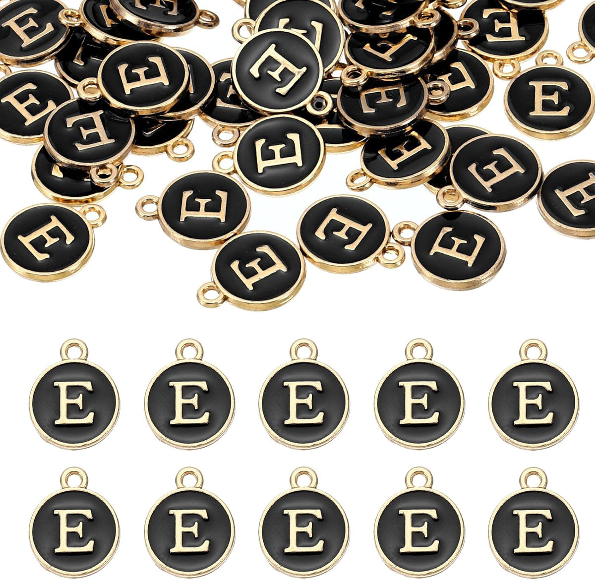 LinkMejor 52pcs Letter Charm, Enamel Letter Pendants, Alphabet E Pendants Double Sided Beads Charm for DIY Bracelet Necklace Pendants Earring Jewelry, Black
