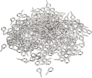 200Pcs Small Screw Eye Pins Hooks Mini Eyelets Screws Threaded, 5x10x1.2mm Self Tapping Screw for Jewelry Making Findings DIY Crafts, Silver White