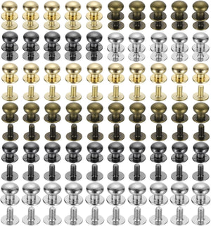 8mm Ball Head Stud Rivets Screw Back, 60Pack Round Head Button Nipple Rivet for DIY Leather Craft Handbag Belt, 4 Colors