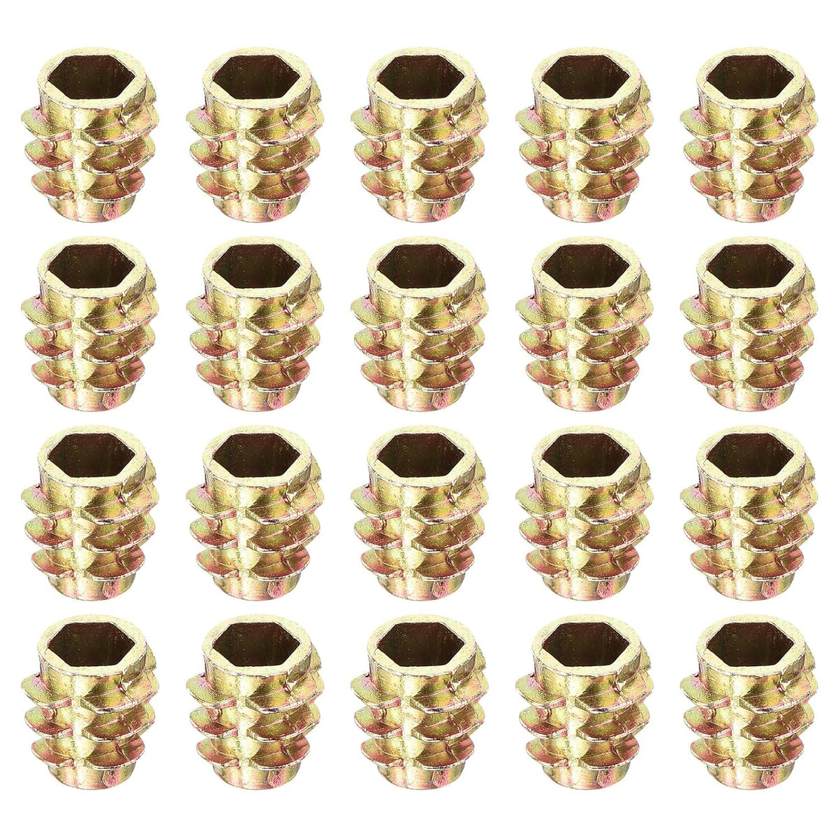100Pcs Hex Threaded Inserts, M5-0.8x10 Zinc Alloy Hex-Flush Thread Insert, Furniture Threaded Insert Nuts, Hex Socket Drive Threaded Insert Bolt for Wood Furniture Assortment
