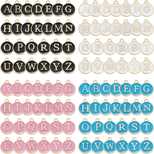 104 Pcs Letter Charm, Alloy A-Z Initial Charm Round Alphabet Pendant for Necklace Bracelet Earring Jewelry Making Diy, Black+White+Pink+Blue