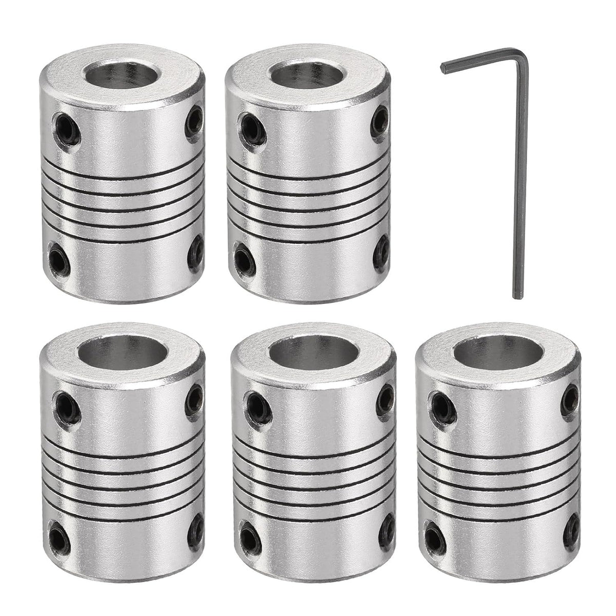 5 Pcs Aluminum Alloy Shaft Coupling 8mm to 10mm, Flexible Coupling Motor Connector Joint, Stepper Motor Coupler for CNC Machine & 3D Printer (L25xD19)