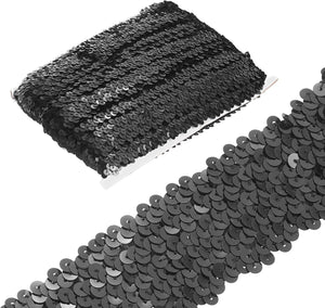 10 Yards 1.8 Inch Elastic Sequins Trim Stretch Flat Sequin Paillette Fabric Ribbon Trim Strip for Crafts Sewing Costume Dress, Black