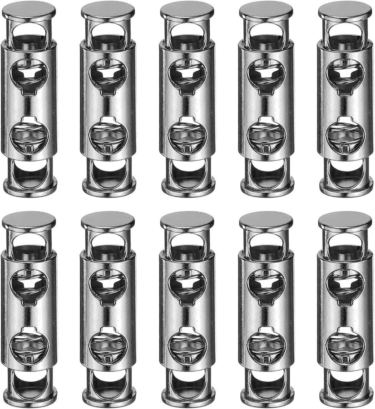 10Pcs Double Hole Cord Locks, 6mm Metal Spring Toggle Stopper Clip for Shoelaces Drawstrings Paracord, Dim Gray, 10mm Dia