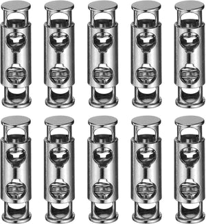 10Pcs Double Hole Cord Locks, 6mm Metal Spring Toggle Stopper Clip for Shoelaces Drawstrings Paracord, Dim Gray, 10mm Dia