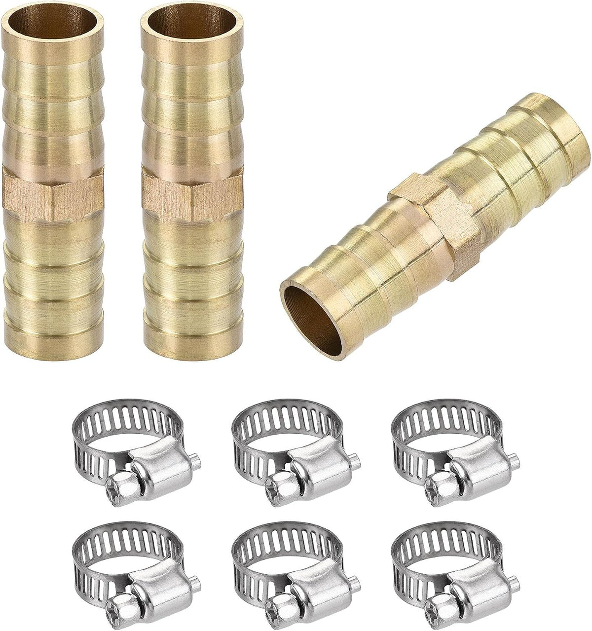 Barb Hose Fitting, 12x41.5mm Straight Coupler Quick Connector Adapter with 9-16mm Adjustable Stainless Steel Hose Clamps, for Water Fuel Air Oil Gas 3 Set