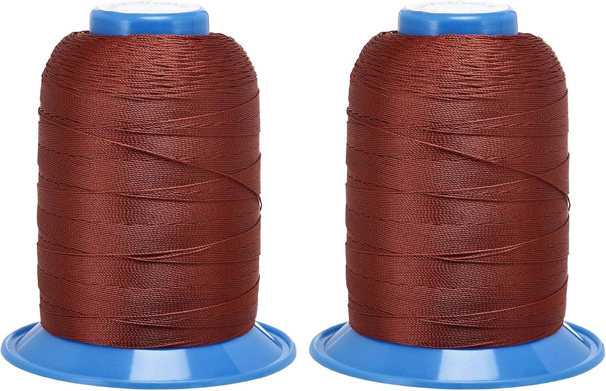LinkMejor Bonded Polyester Sewing Threads 610 Yards 420D/0.45mm Extra Strong Upholstery Thread for Manual and Machine Sews (Dark Brown, 2pcs)