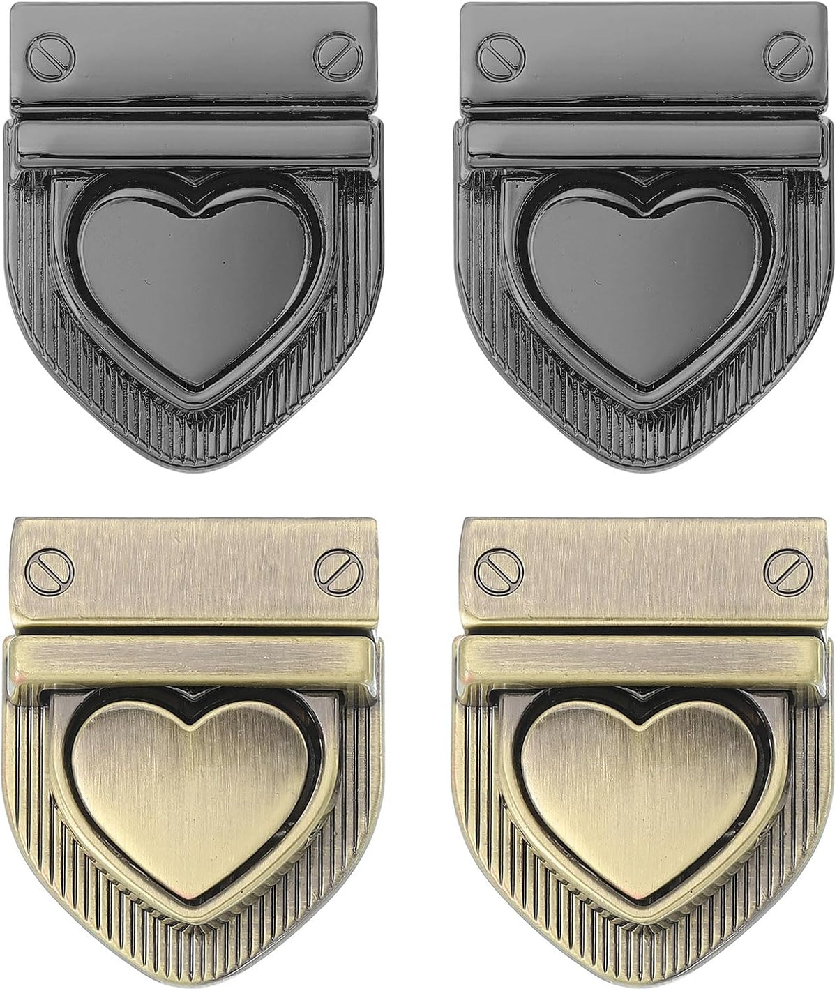 LinkMejor 4Set Turn Lock Clasp Kit, Heart Press Lock Clasp Closure Twist Turn Locks Hardware Buckle Fasteners for Purse Leather Making (28x32mm, Bronze, Metallic Black)