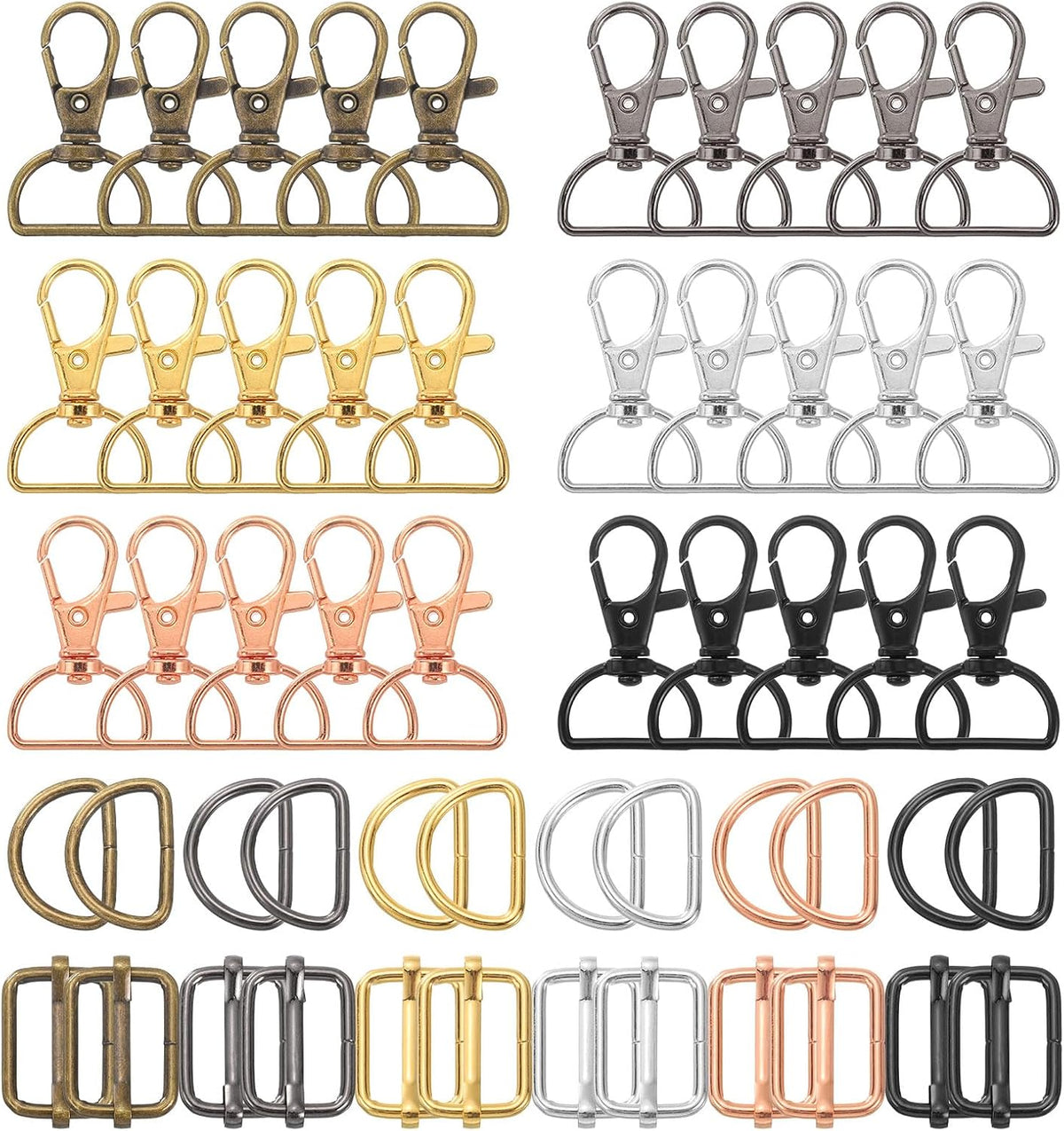 90 Pcs Key Chain Swivel Hook Set, Keychain Clip Hook with D Rings and Slide Buckles for Purses Keychain Lanyard Handbags, 6 Colors(3/4 Inch)