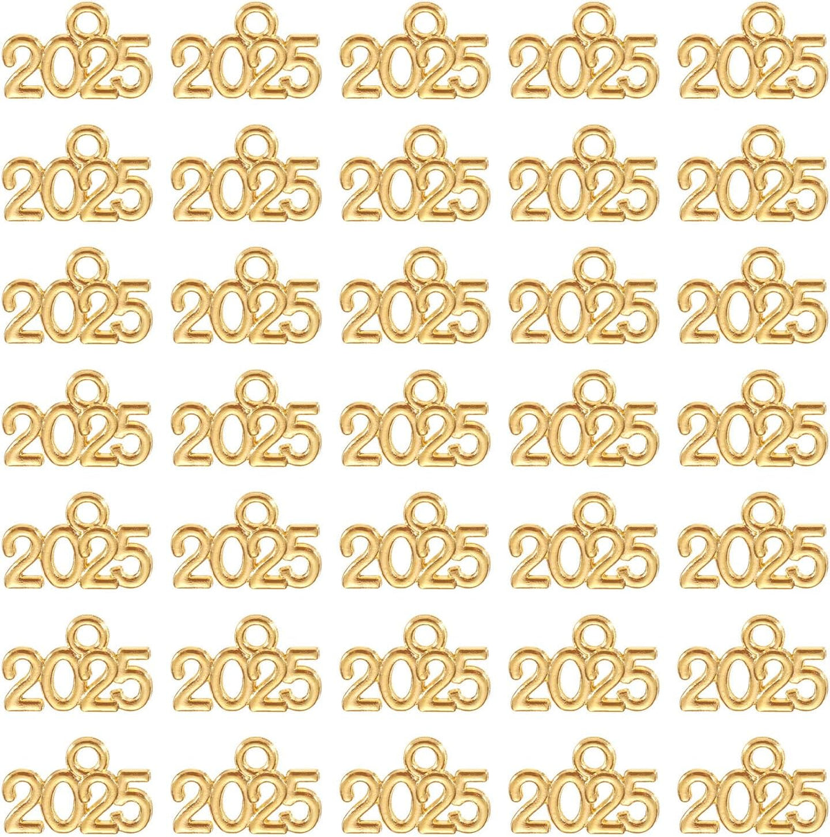 LinkMejor Year Charm 2025 Pattern Zinc alloy Tassel Graduation for New Year's Eve Gift, Jewelry Making, Graduation Tassel DIY, Golden 60 Pcs