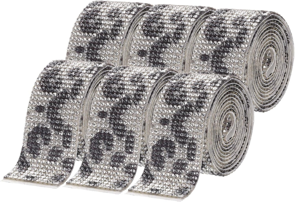 6 Rolls Self-Adhesive Rhinestone Ribbon Crystal Diamond Bling Strips with 2 mm Rhinestone for DIY Arts Crafting Wedding Party Car Phone Decoration, Cow Pattern