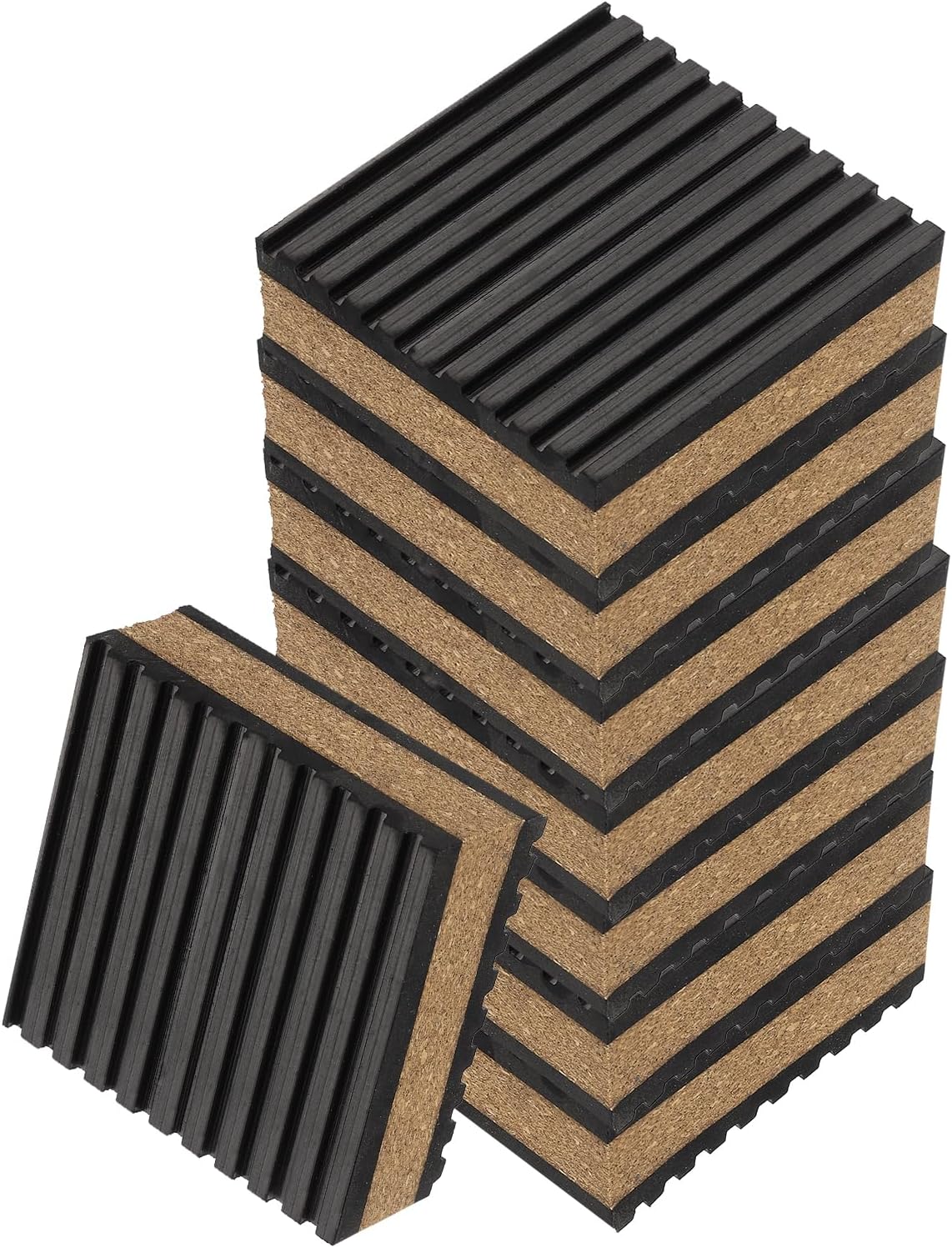 8pcs Anti Vibration Pads for Washing Machine, 2" x 2" x 7/8" Vibration Damping Pad Sound Isolation Ribbed Rubber Mats with Center Vibration Isolation, Black/Brown