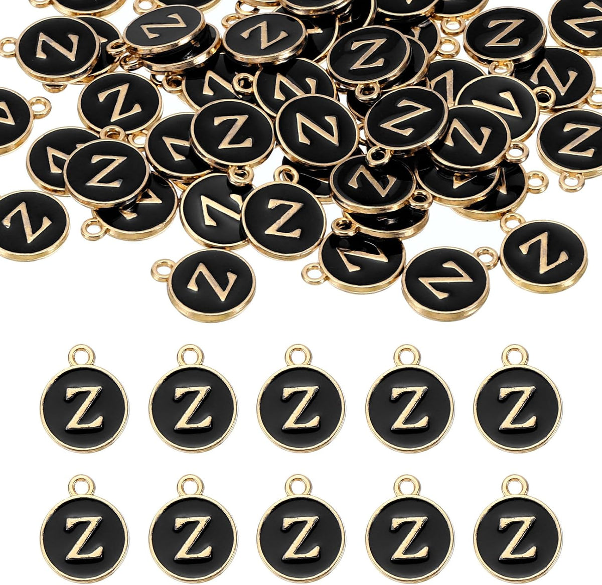 LinkMejor 52pcs Letter Charm, Enamel Letter Pendants, Alphabet Z Pendants Double Sided Beads Charm for DIY Bracelet Necklace Pendants Earring Jewelry, Black
