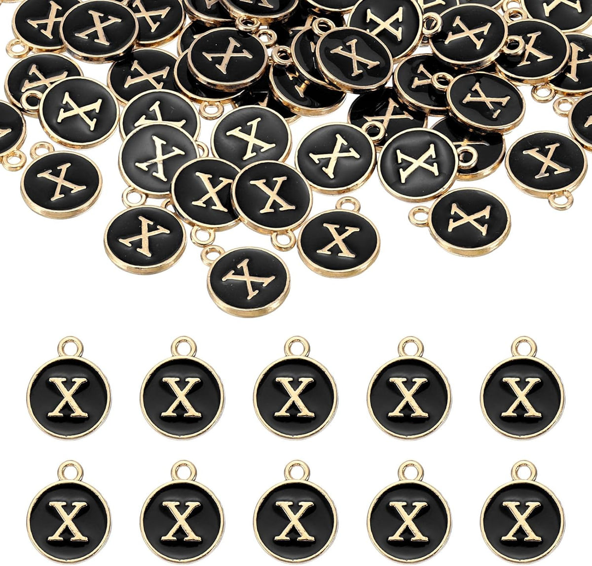 LinkMejor 52pcs Letter Charm, Enamel Letter Pendants, Alphabet x Pendants Double Sided Beads Charm for DIY Bracelet Necklace Pendants Earring Jewelry, Black