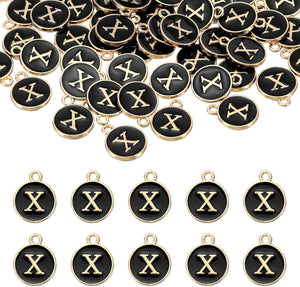 52pcs Letter Charm, Enamel Letter Pendants, Alphabet x Pendants Double Sided Beads Charm for DIY Bracelet Necklace Pendants Earring Jewelry, Black