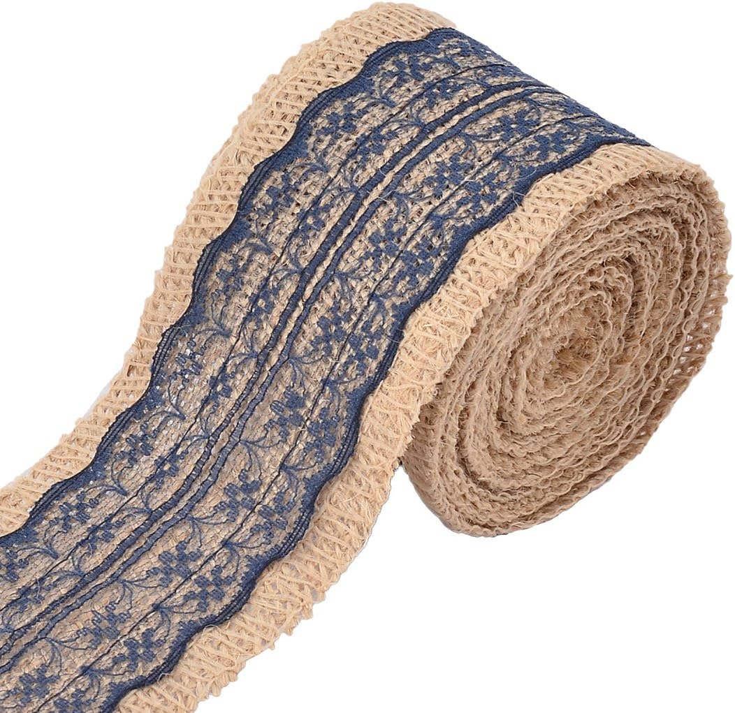 LinkMejor Lace Edge Wedding Party Decoration Craft Burlap Ribbon Strap Roll 3.3 Yards Navy Blue