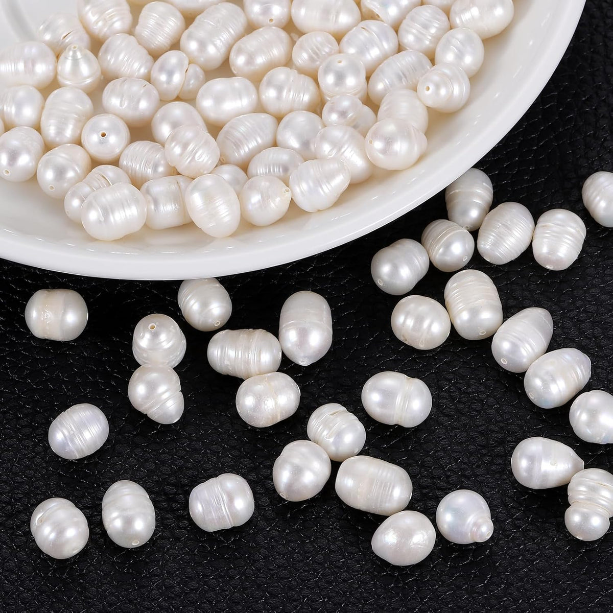 100 Pcs Freshwater Pearl Beads, 9-10mm Oval Rice Shape Loose Gemstone Pearls 0.8mm Hole for Leather Cord Beading Jewelry Making DIY Craft, White