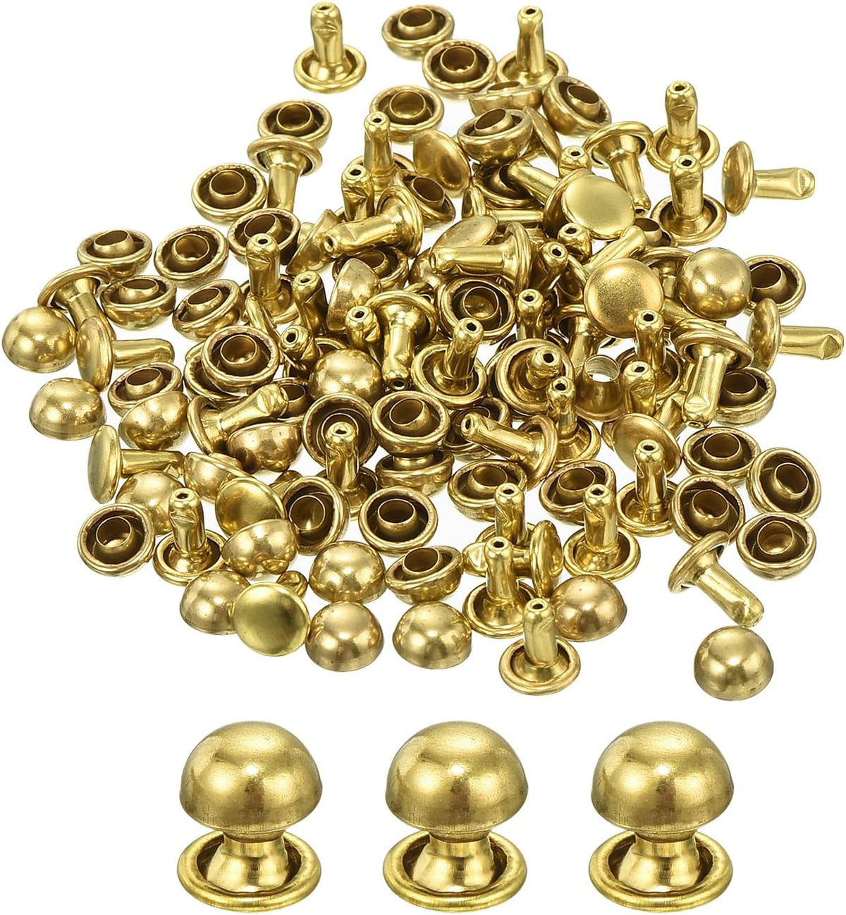 60 Set Round Studs Rivet, 6x6mm Brass Mushroom Shape Leather Rivet, Button Rivets Fastener for Leather Belt Wallet Handbag Leather Craft DIY Decoration (Gold)