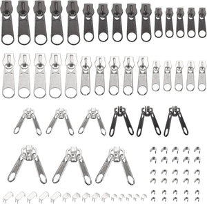 #3#5#8 Zipper Repair Kits, 84Pcs - 39Pcs Metal Zipper & 30Pcs U Shape Top Stops &15Pcs Bottom Stoppers for Bags Coats Zippers Replacing