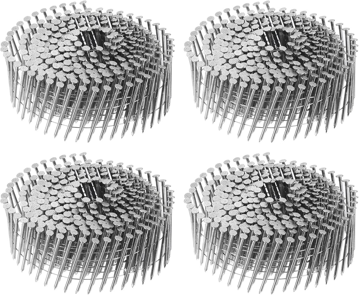 1200 Count Siding Nails 2"x0.09" 15-Degree 304 Stainless Steel Ring Shank Full Round Head Collated Wire Coil for Lath and Sheathing Materials