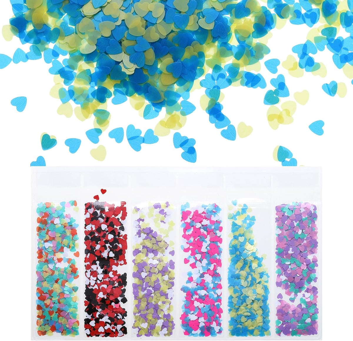 Holographic Chunky Glitters, 6 Colors Chunky Glitters Resin Epoxy Accessories Crafts Sequins Decor, Heart Chunky Glitters Flakes for Hair Nail Art, Sparkle at Party/Festival