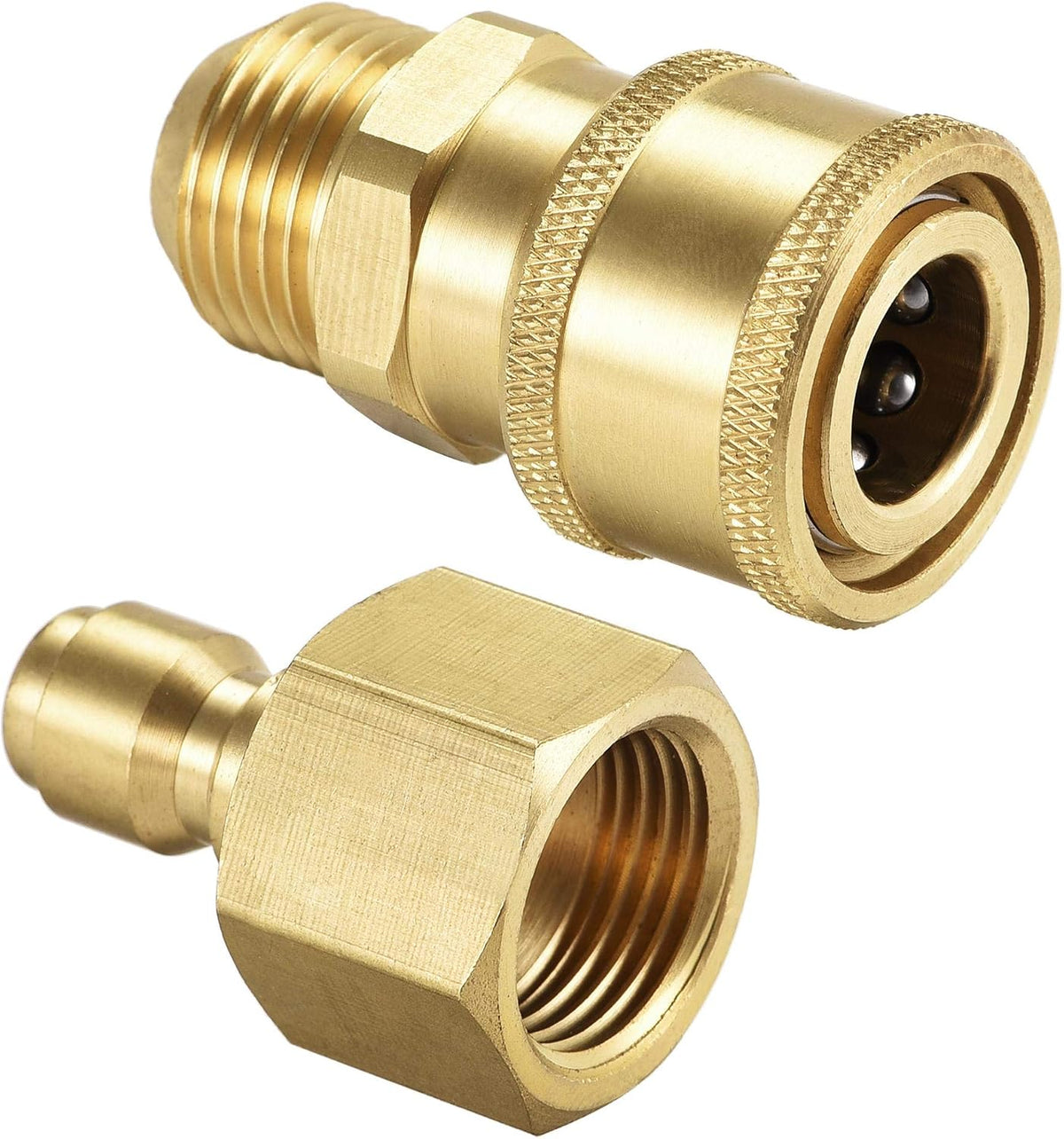 Garden Hose Brass Quick Connect Set Fittings, M18x1.5 Male & M18 Female Thread Water Hose Connectors Pressure Washer Adapter