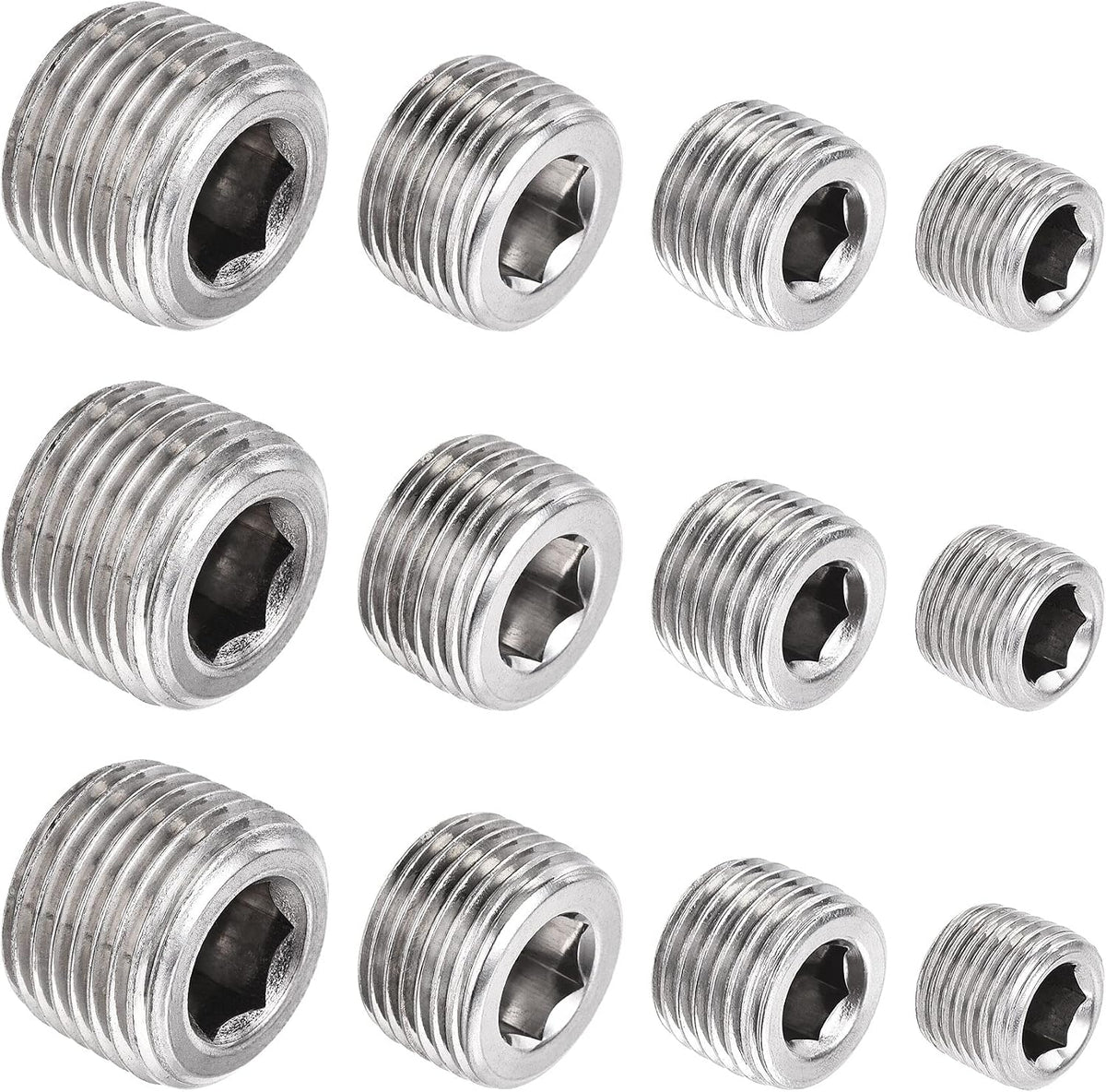 Stainless Steel Internal Hex Pipe Plug Assortment 1/8PT 1/4PT 3/8PT 1/2PT Male Thread Socket Cap 4in1 3 Set