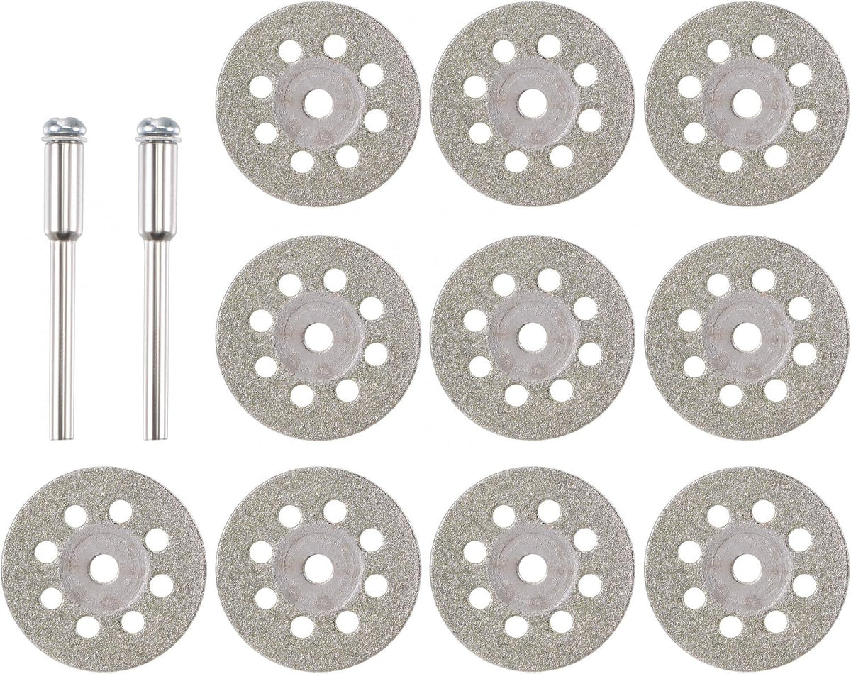 10 Pcs 25mm Diamond Coated 8 holes Cutting Wheels with 2 Pcs 3mm Mandrels for Rotary Tool
