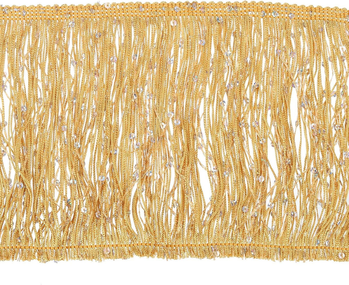 5.5 Yards of 15cm/6" Sequin Fringe Trim Sparkling DIY Fringe Tassel Trim Ribbon for Costume Clothes DIY Sewing Crafts Decoration, (16.4 ft/5m) Yellow