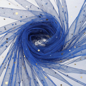 60" x 8.7 Yard Tulle Fabric Star Moon Sequin Tulle Ribbon Rolls for Wedding Party Backdrop Stage Tutu Dress Bridal Veil DIY Sewing Crafts, Sapphire Blue